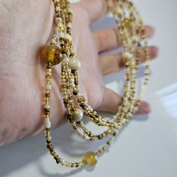 *Sale* Seed Bead Necklace Multi Strand Tone Glass Bohemian Neutral 18-20.5" - Picture 3 of 12